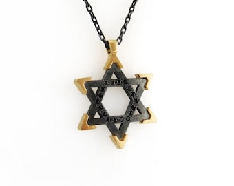 Star of David Necklace, Black Diamond Necklace, Judaica, Star Pendant Necklace, Jewish Jewelry, Magen David Necklace, Protection Necklace