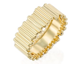 Anillo apilable de oro de 14k/18k, banda acanalada, anillo de oro grueso, anillo minimalista, estilo vintage, regalo unisex