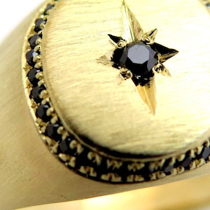14k Gold Signet Ring for Men with Black Diamond, Engraved Gold Band, Luxury Jewelry, Anniversary Gift for Him