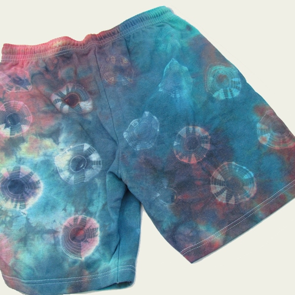 Multicolour Shibori Shorts - Rasen - Low Water Immersion Tie Dye - Unisex Size Large - 36 inch Waist