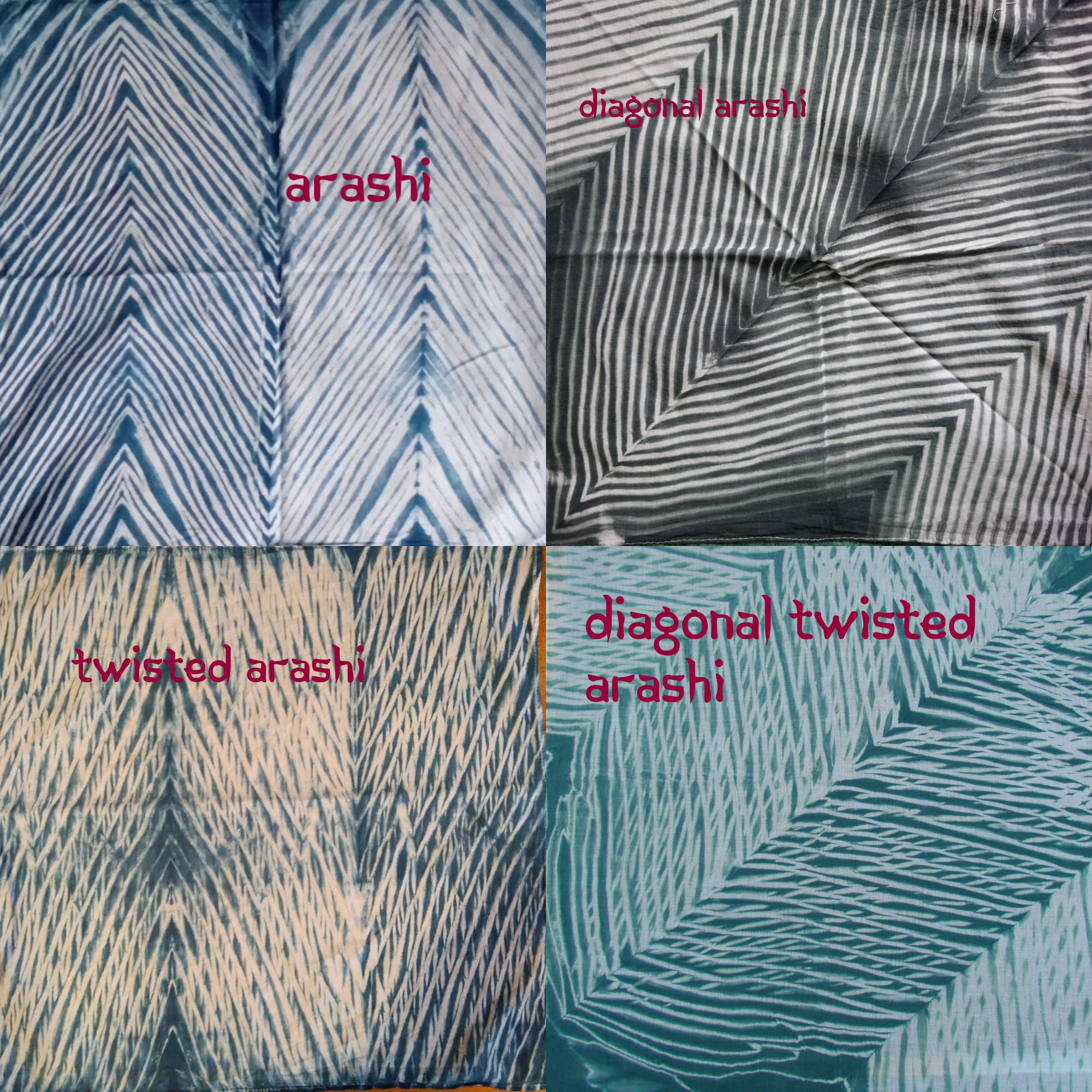 luxe pure biologische katoen bandana's met Japanse pole verpakt tie-dye streep patroon. Accessoires Sjaals & omslagdoeken Bandanas Arashi shibori bandana 