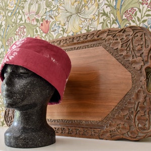 Shibori Hat in Upcycled Organic Cotton Karamatsu Shibori African Style Kufi Hat Raspberry Pink Brimless Hat image 2