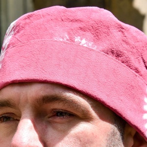 Shibori Hat in Upcycled Organic Cotton Karamatsu Shibori African Style Kufi Hat Raspberry Pink Brimless Hat image 8