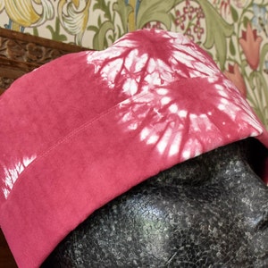 Shibori Hat in Upcycled Organic Cotton Karamatsu Shibori African Style Kufi Hat Raspberry Pink Brimless Hat image 1