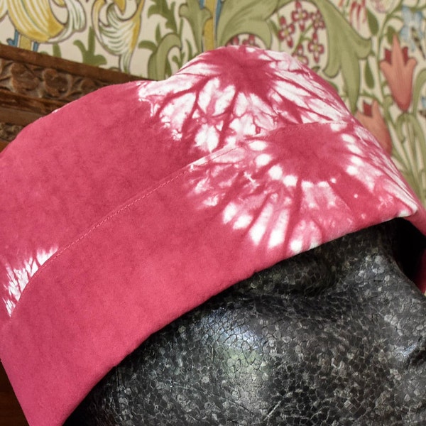 Shibori Hat in Upcycled Organic Cotton - Karamatsu Shibori African Style Kufi Hat - Raspberry Pink Brimless Hat