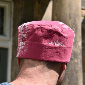 Shibori Hat in Upcycled Organic Cotton Karamatsu Shibori African Style Kufi Hat Raspberry Pink Brimless Hat image 5