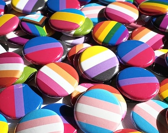 Bulk Pride Flag Button Pins | LGBTQ+ Custom Mix, Rainbow, Trans, Bisexual, Lesbian (1 Inch)