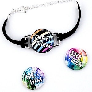 Rainbow Pronoun Bracelet | Personalized They/Them, She/Her, He/Him, She/They, He/They, Neopronoun Bracelet