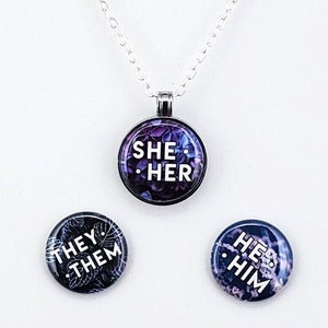 Custom Pronoun Necklace | Dark Botanical Pronoun Necklace | Dark Purple Personalized Pronoun Jewelry