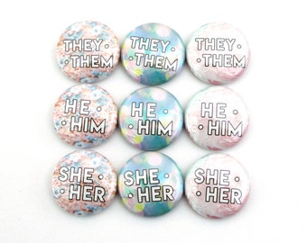 Pastel Pronoun Pin | They/Them, She/Her, He/Him | Trans, Nonbinary, Genderfluid, Genderqueer Pronoun Button