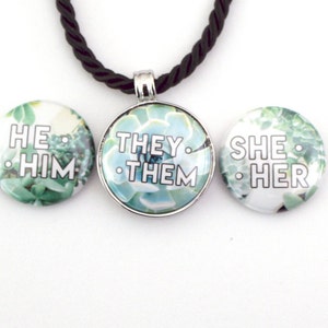 Succulent Pronoun Necklace | They/Them, She/Her, He/Him | Custom Pronoun Necklace | Trans, Nonbinary, Genderfluid Pronoun Jewelry