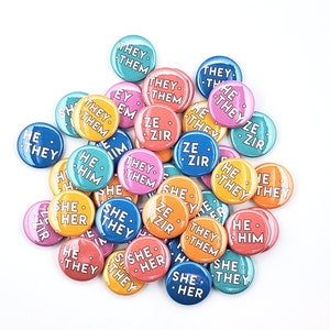 Bulk Pronoun Pins for classrooms, groups, events, and organizations | Assorted Solid Color Mini Pronoun Pins | Rainbow Pronoun Pins