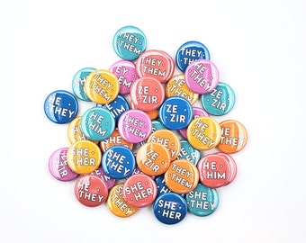 Bulk Pronoun Pins for classrooms, groups, events, and organizations | Assorted Solid Color Mini Pronoun Pins | Rainbow Pronoun Pins