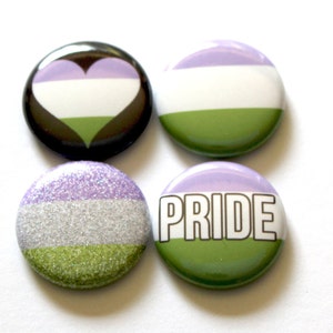 Genderqueer Pride Pins | Glitter Genderqueer Pride Button | Genderqueer Pride Magnets | Genderqueer Pride Flag Pin