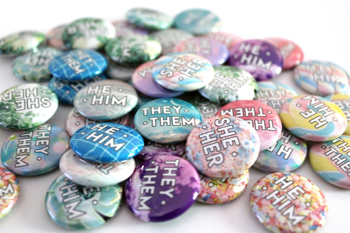 Wildflower Pronoun Pins Flower Pronoun Button They/them Etsy