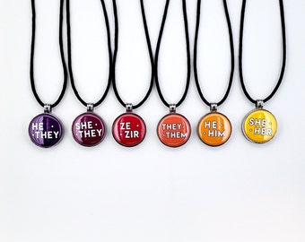 Vivid Sunrise Pronoun Necklace | Magnetic Necklace | She/Her, He/Him, They/Them, She/They, He/They, Ze/Zir, Ze/Hir, Ey/Em