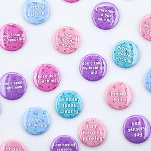 Behinderung Pins | 1 Zoll Mini Kommunikation Pins | Neurovielfalt Pins | Versteckte Sperrtasten | Autismus Buttons | Nonverbale Knöpfe