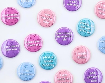 Disability Pins | Communication Pins | Neurodiversity Pins | Hidden Disability Buttons | Autism Buttons | Nonverbal Buttons