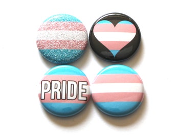 Trans Pride Pins | Transgender Pride Pins | Glitter Trans Pride Buttons | Trans Pride Magnets