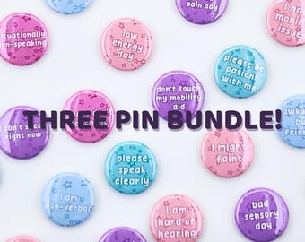 Neurodiversity Communication Pins: Hidden Disability Awareness Buttons, Autism Support