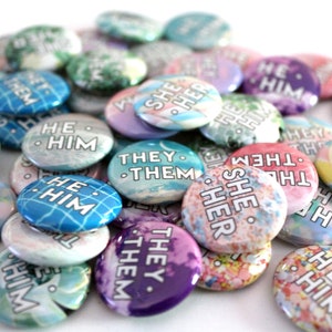 Bulk Pronoun Pins for groups, events, and organizations | Assorted Pronoun Pins | 1 Inch Pronoun Pins | Custom Pronoun Pins LGBTQ+ Pride Pin