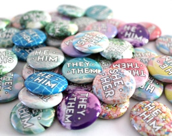 Assorted Pronoun Pins | Bulk Pronoun Buttons for groups, events, and organizations  | They/Them, She/Her, He/Him, Neopronouns