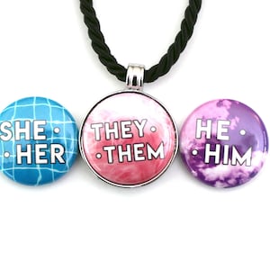 Vivid Pronoun Necklace | Custom Pronoun Necklace | Trans, Nonbinary, Genderfluid, Genderqueer Pronoun Jewelry
