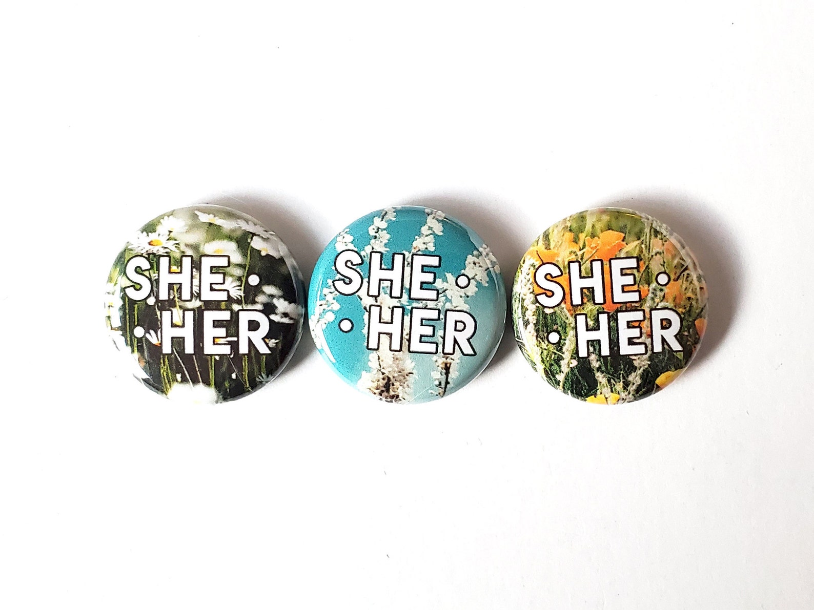 Wildflower Pronoun Pins Flower Pronoun Button They/them Etsy