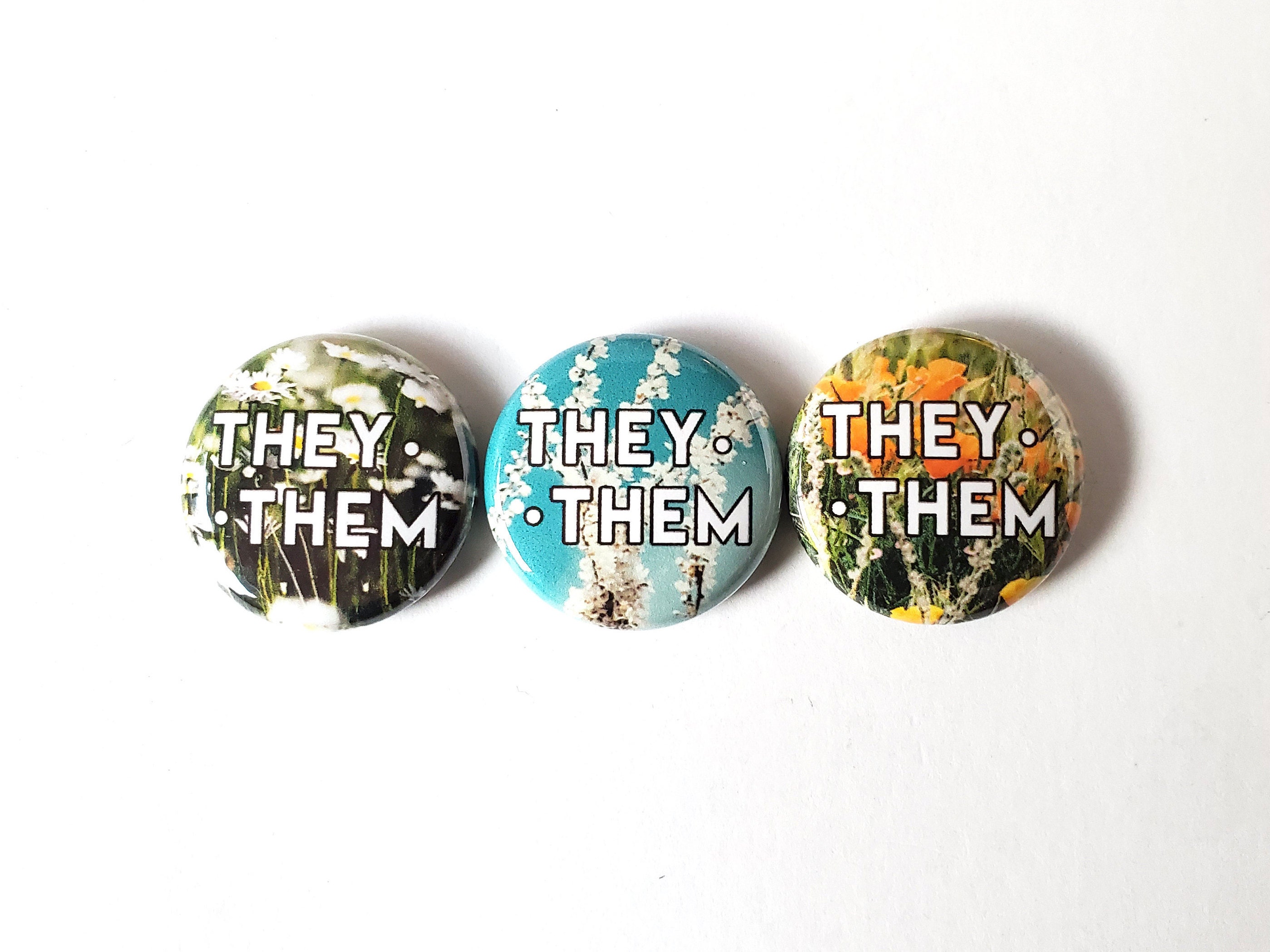 Wildflower Pronoun Pins Flower Pronoun Button They/them Etsy