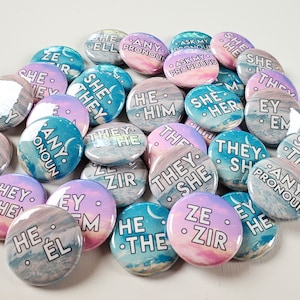 Nature Inspired Pronoun Pin | They/Them, She/Her, He/Him | Trans, Nonbinary, Genderfluid, Genderqueer Pronoun Button