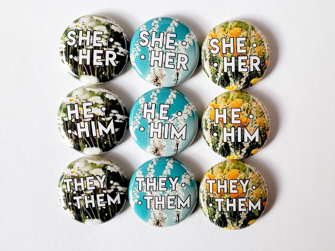 Wildflower Pronoun Pins Flower Pronoun Button They/them Etsy