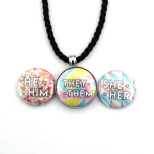 Candy Pastel Pronoun Necklace | Custom Pronoun Necklace | They/Them, She/Her, He/Him | Trans, Nonbinary, Genderfluid Jewelry