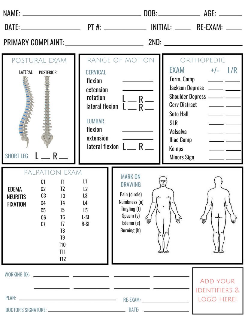 Modern Adult Exam Forms for Chiropractors Etsy