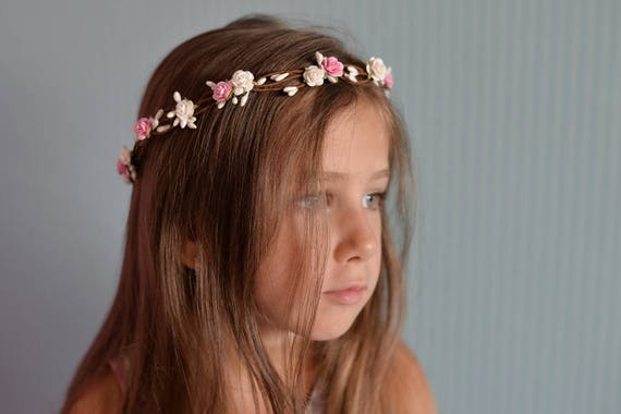 Toddler White Pink Flower Crown Floral Crown Baptism Etsy