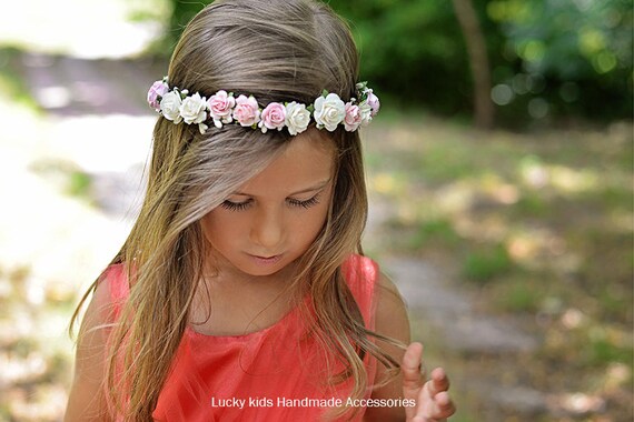Floral Crown Toddler Flower Girl Crown Flower Crown Ivory White Light Pink Wedding Crown Hair Wreath Boho Accessories Baby Pink Girl Props
