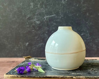 Ceramic bud vase- small vase with white and off-white glaze- modern farmhouse decor- wedding gift, housewarming gift, small vase gift