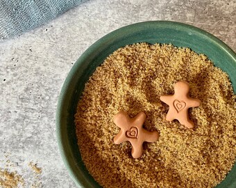 Brown sugar keepers/ oil diffusers- set of 2 gingerbread man sugar savers in gift bag, stocking stuffer, Christmas party favor, teacher gift