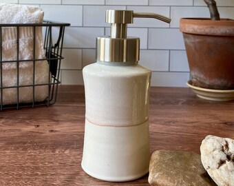 Ceramic foam soap dispenser- handmade ceramic white soap foamer- stainless steel, gold, or matte black foaming soap pump (holds 12 oz)