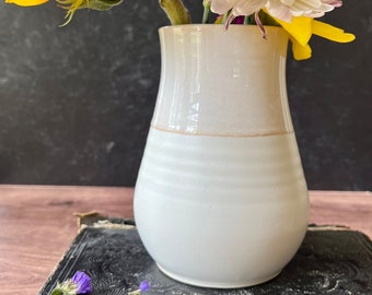 Wheel thrown ceramic vase- satin white vase with a glossy off-white glaze- handmade vase for bouquet- wedding gift, housewarming gift