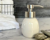 Ceramic foaming soap dispenser in glossy white glaze- stainless steel or gold soap pump (holds 8 oz), handmade ceramic soap foamer