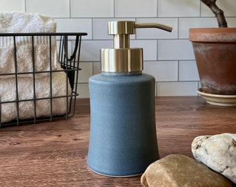 Ceramic soap foamer- matte blue foaming soap pump (holds 12 oz), blue foam soap dispenser- hand soap dispenser