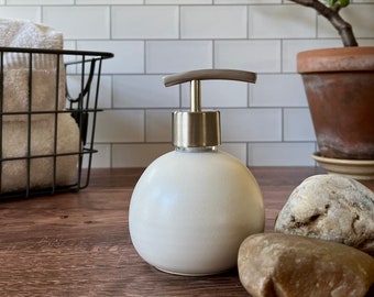 Ceramic soap dispenser or lotion pump (holds 8 oz), satin eggshell white soap pump, wheel thrown ceramic soap dispenser- minimalist decor