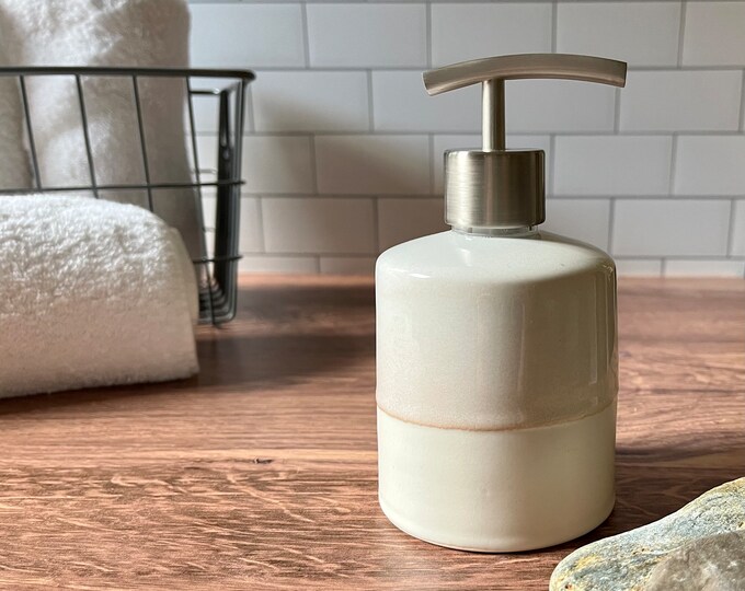 Handmade Ceramic Soap Dispenser or Lotion Pump holds 10 Oz, Satin