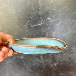 Kitchen spoon rest wheel thrown ceramic spoon rest with light and sky blue glaze kitchen gift, cooking gift, handmade spoon holder image 9