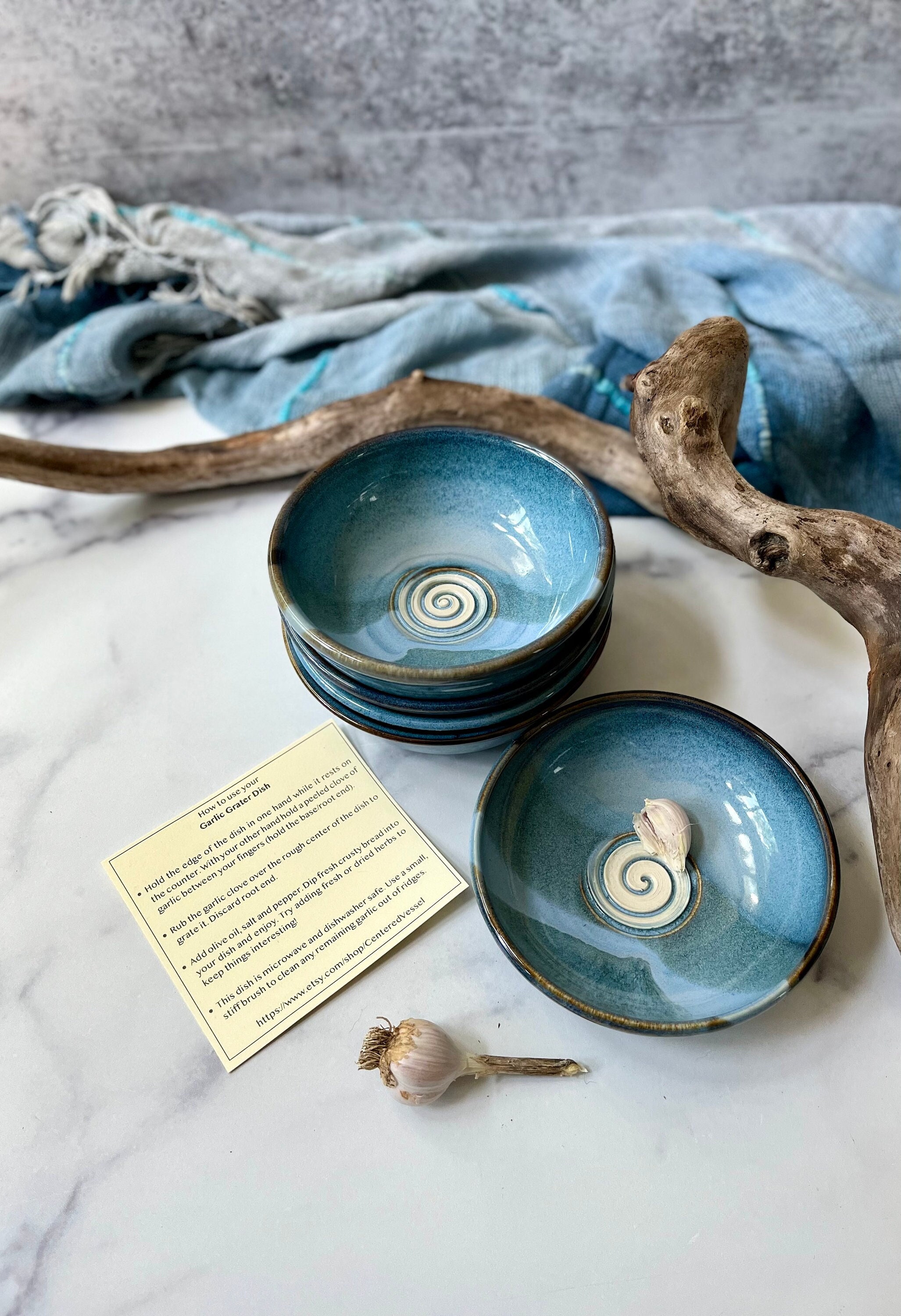 Garlic grater dish- blue bread dipping bowl, foodie gift, ceramic grater bowl, garlic and oil bowl- garlic gift- gift for bread baker