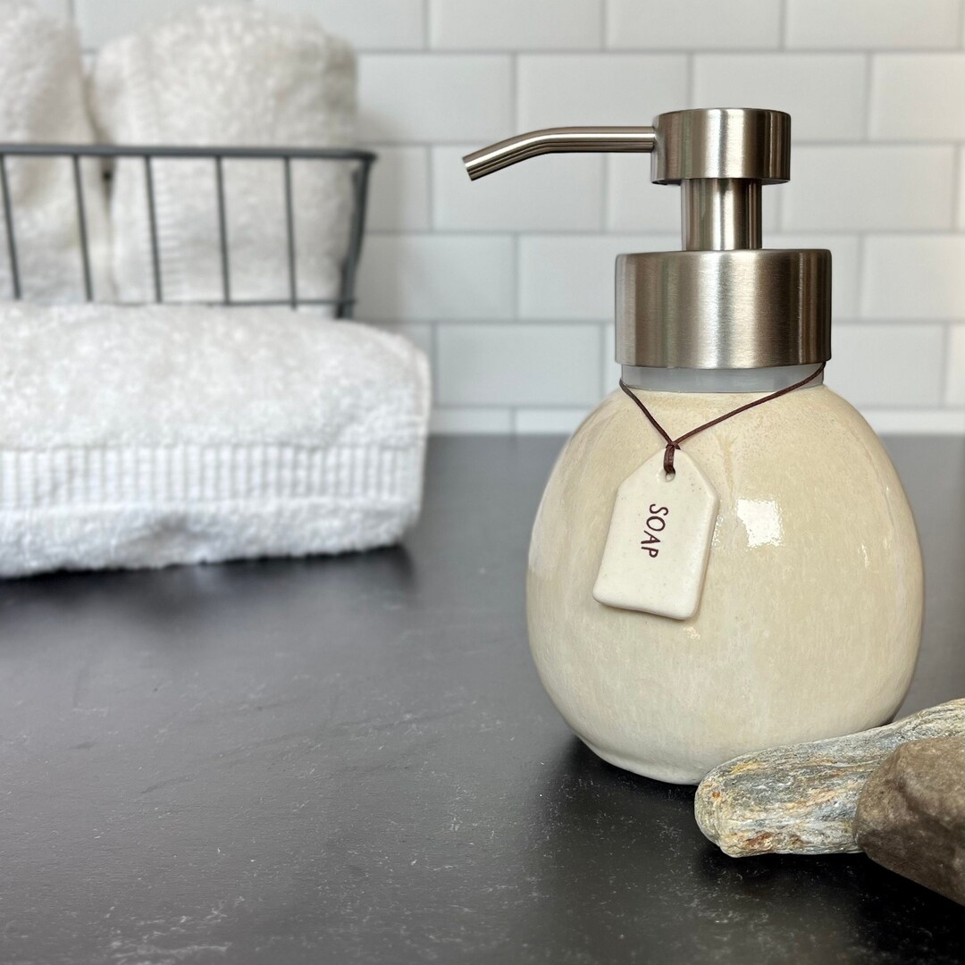 Ceramic Foaming Soap Dispenser in Beige Glaze Stainless Steel Etsy