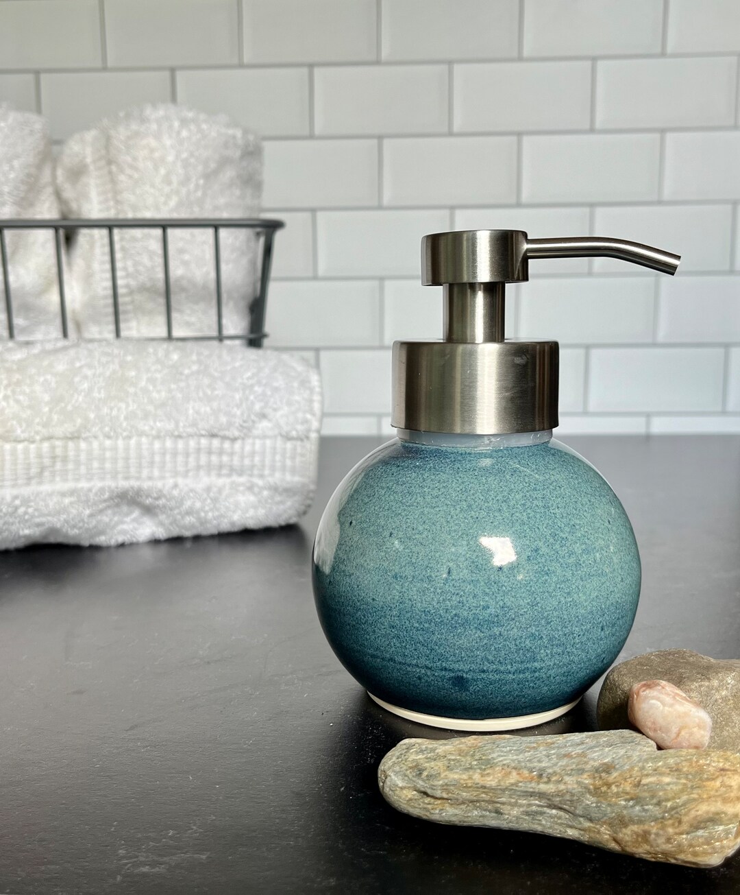 Ceramic Foaming Soap Dispenser 12 Oz Blue Soap Pump Etsy