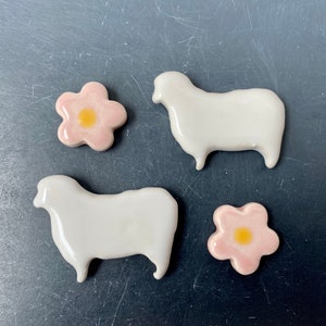 Sheep magnets in tin with flower magnets ceramic sheep magnet image 5
