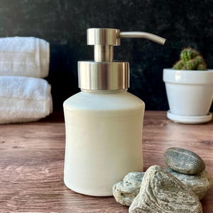 Ceramic Soap Foamer: Eggshell White Pottery Dispenser (10 oz)