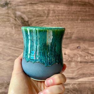 Handmade Ceramic Mug: Matte Blue and Green Pottery Cup, 8 oz